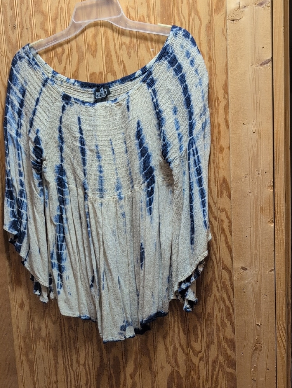 Angie Cream and Navy Tie-Dye Textured Blouse